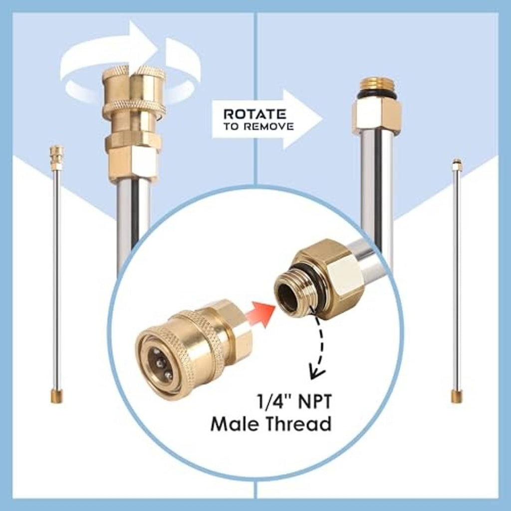 Pressure washer extension wand quick-connect coupler with 1/4 in NPT male threaded end