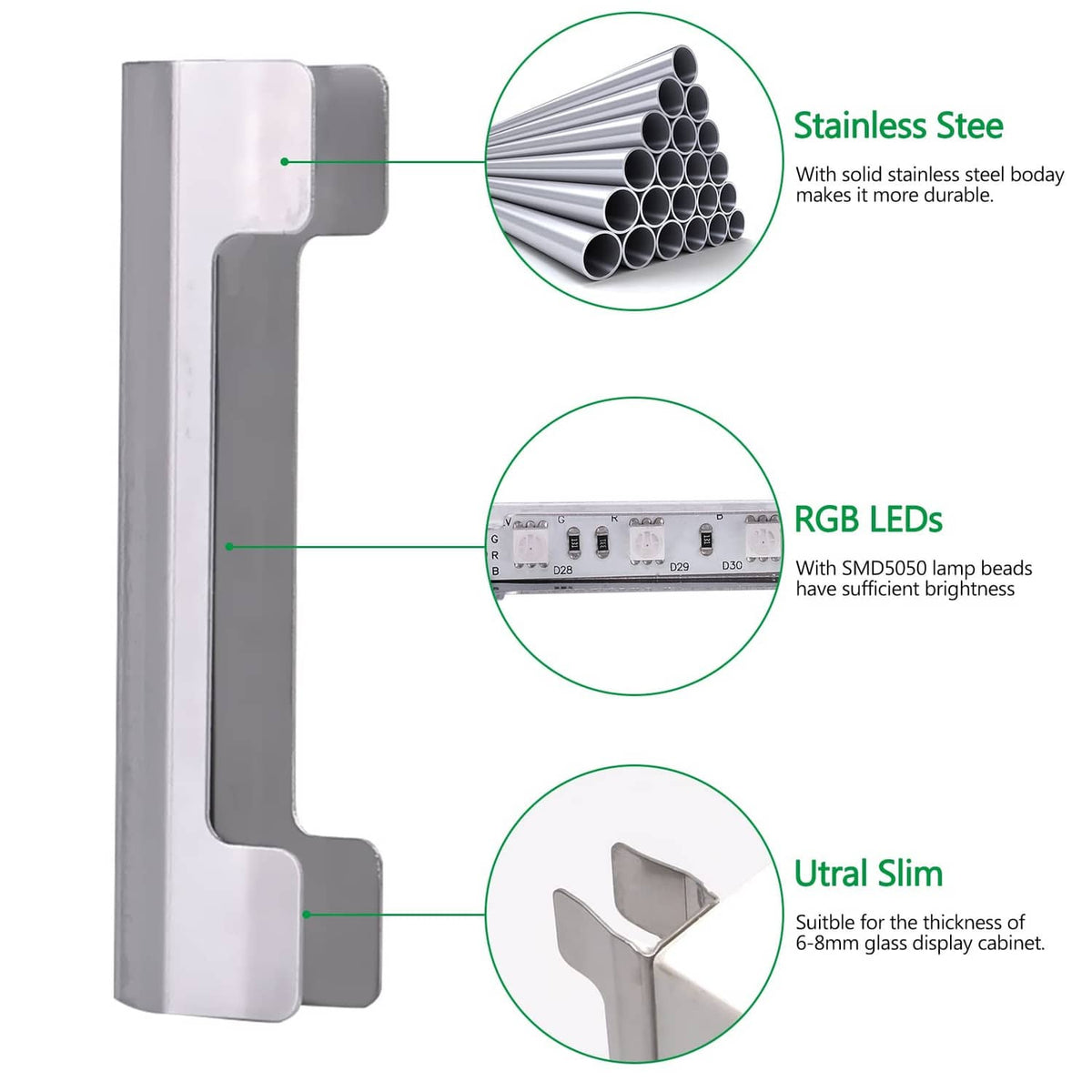 Slim stainless steel LED light bar with RGB LED beads and mounting bracket