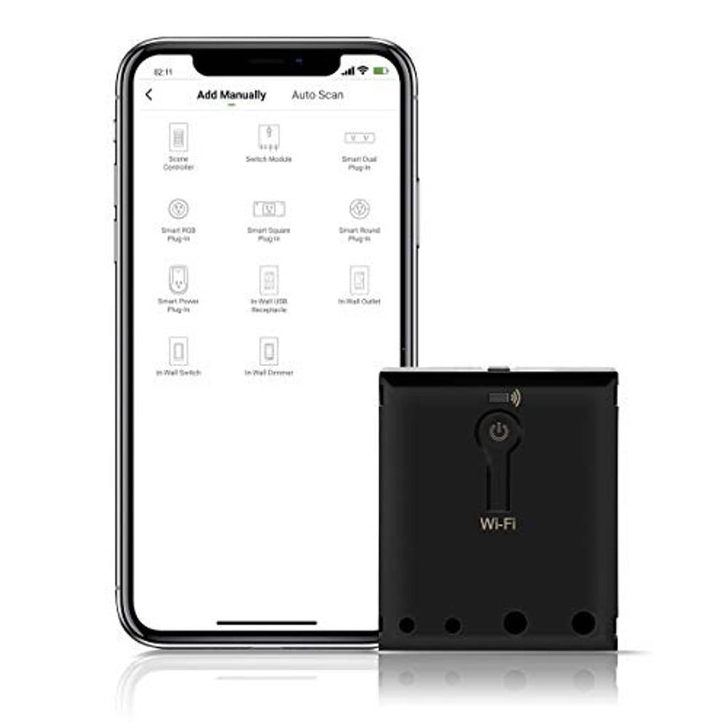 Black Wi‑Fi relay module with power icon, Wi‑Fi label, and four terminal ports
