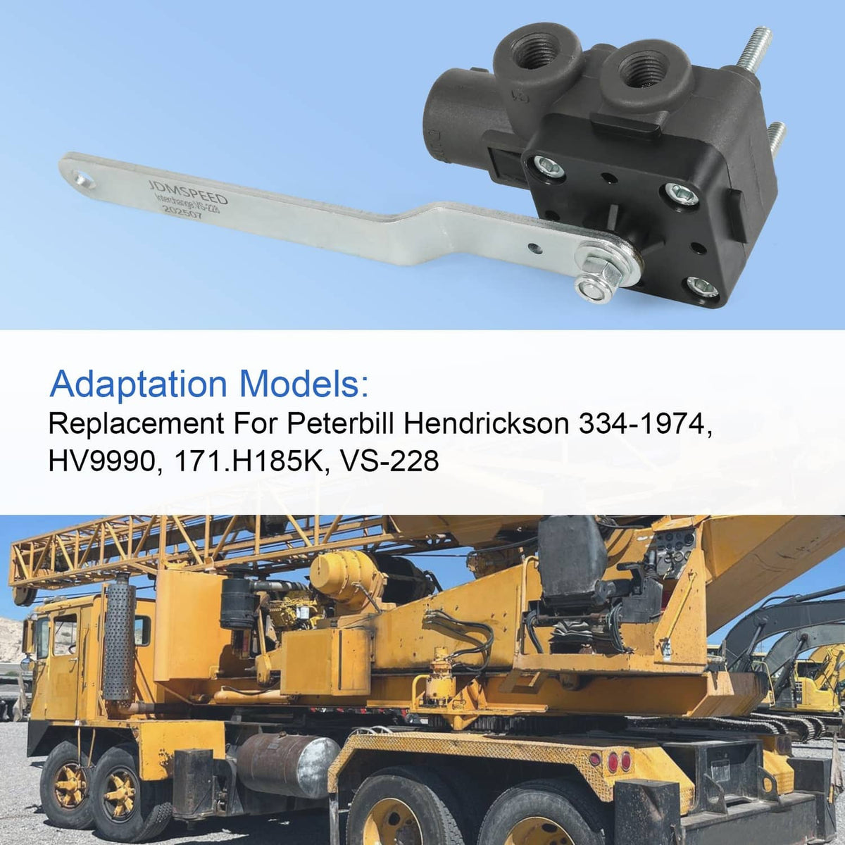 Truck leveling valve assembly with metal control arm and mounted valve body