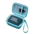 Teal zippered speaker case with mesh interior and inner pocket, open view