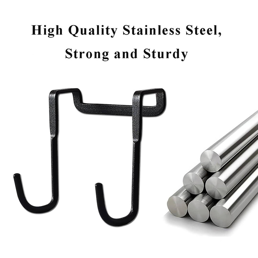 Black stainless steel shower door hooks with four U-shaped hangers and top loop