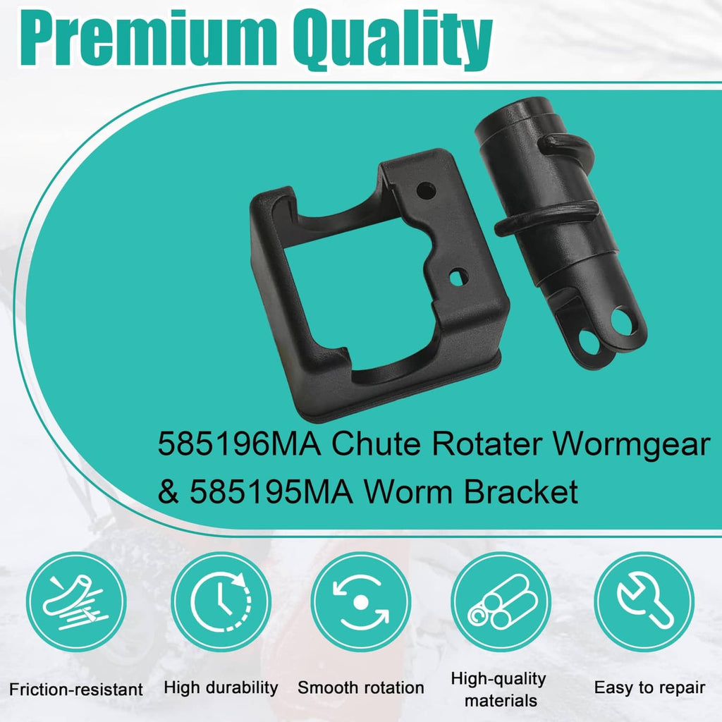 Black chute rotater wormgear and worm bracket set, two connected metal parts