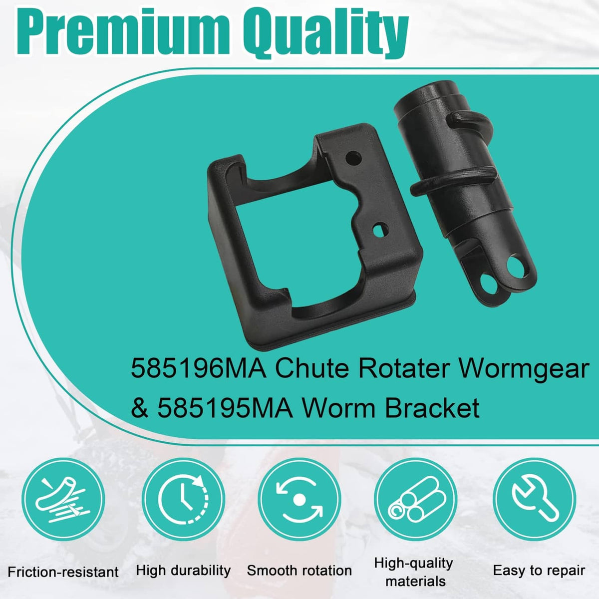 Black chute rotater wormgear and worm bracket set, two connected metal parts