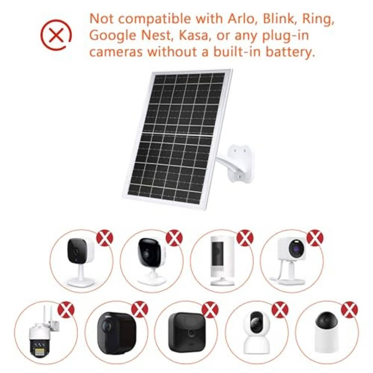 Solar panel charger kit with white wall mount and black solar panel for DC cameras