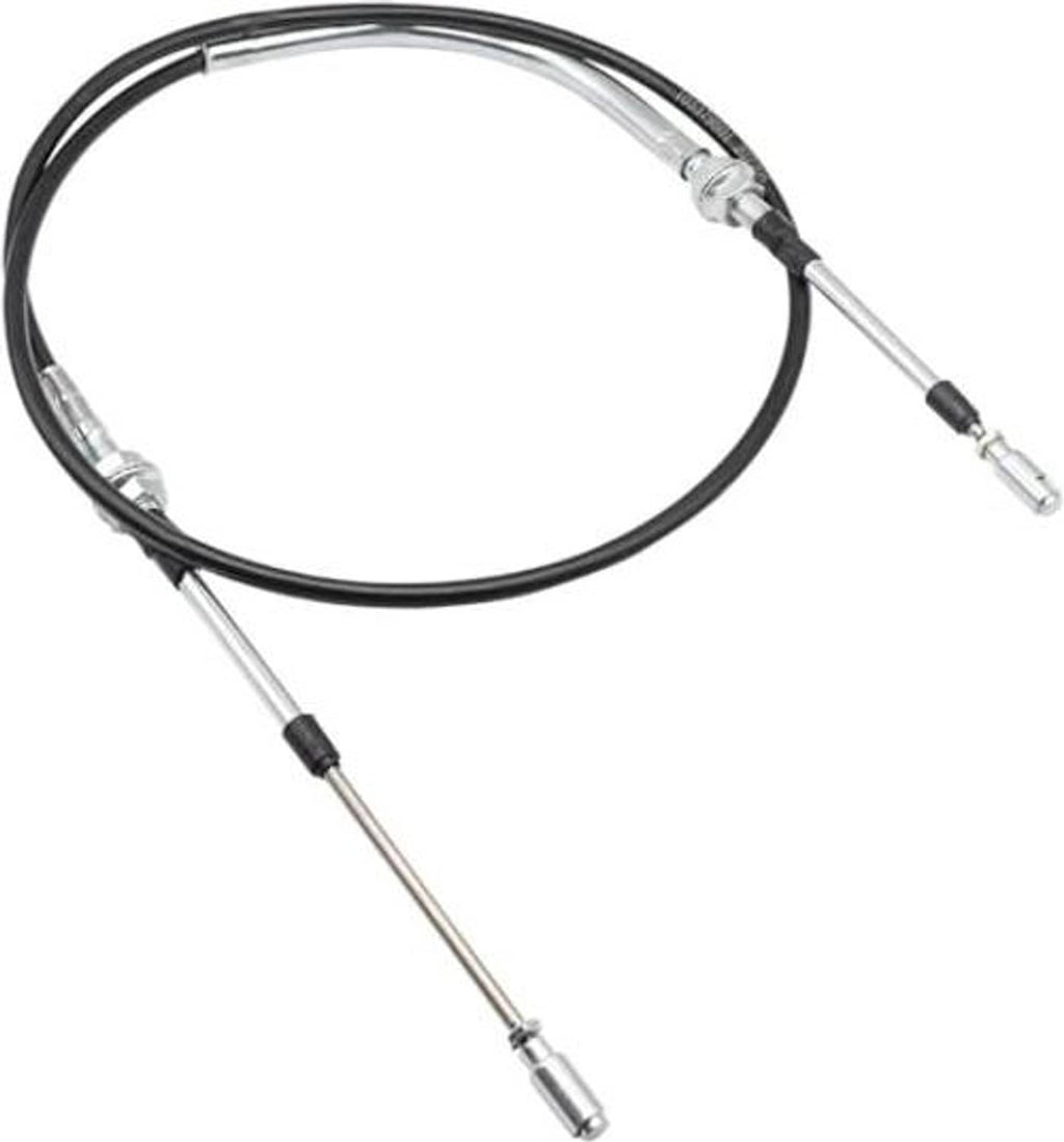 Long transmission shift cable with black housing and metal connector ends