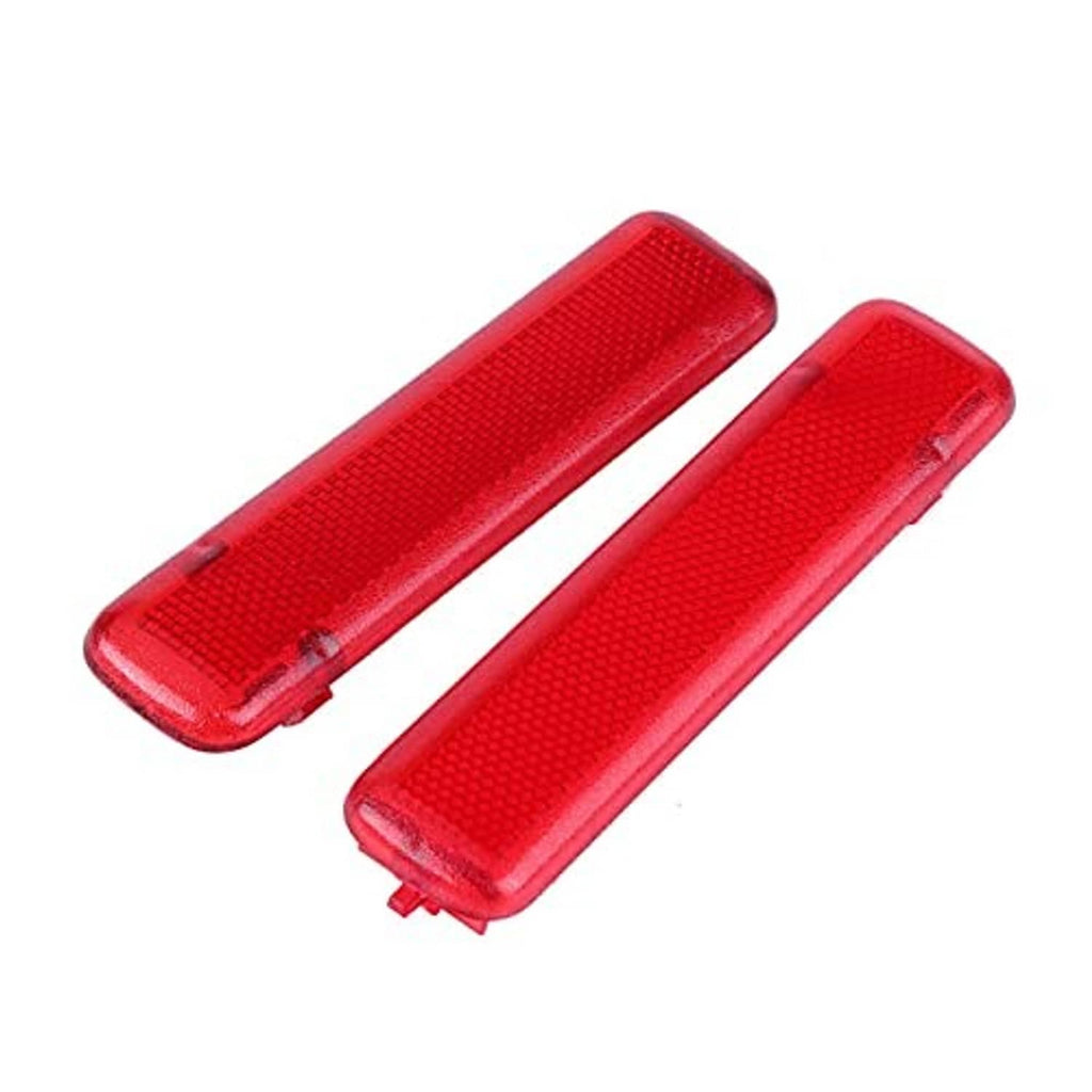 Two red rear door trim reflectors, rectangular shape with front textured lens detail