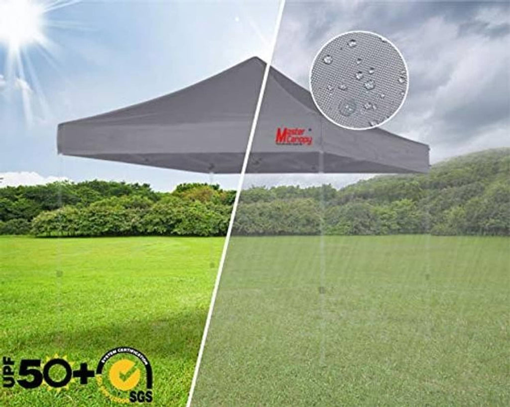 Gray canopy top fabric with water-drop texture detail and weatherproofing look