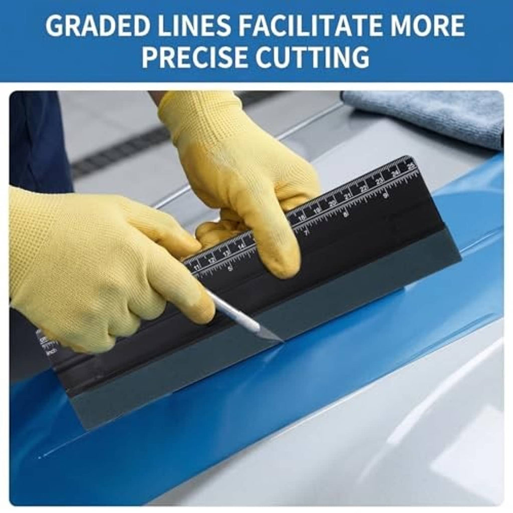 Black squeegee with ruler edge and straight cutting guide