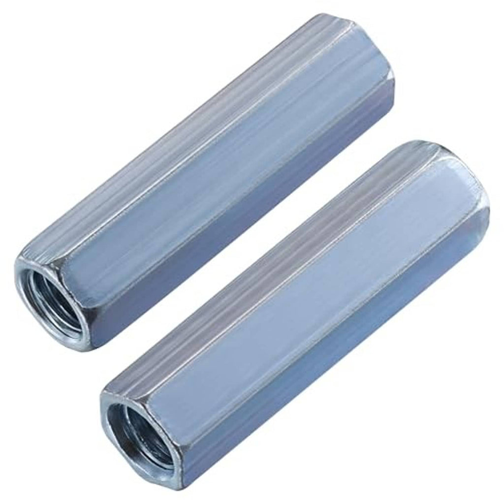 Zinc-plated extended hex coupling nuts for 1/4-20 rod, threaded steel, pair