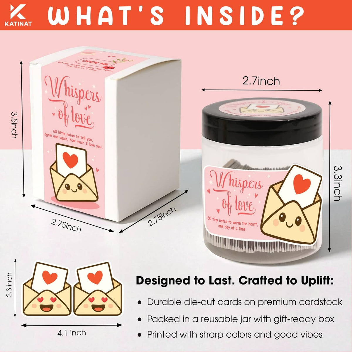 Gift box and note jar set with pink label, cartoon envelope hearts