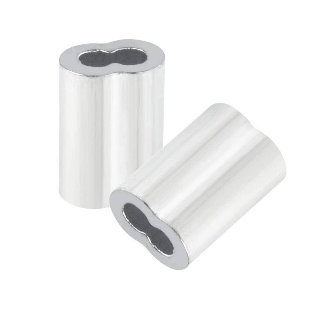 Aluminum loop cable ferrule sleeve, shiny cylindrical with oval end opening