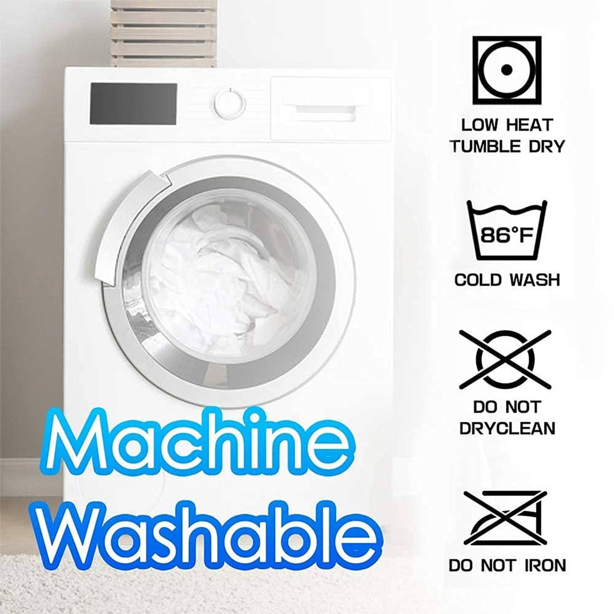 White washable cooling mattress pad, low-heat tumble dry and cold wash care-ready
