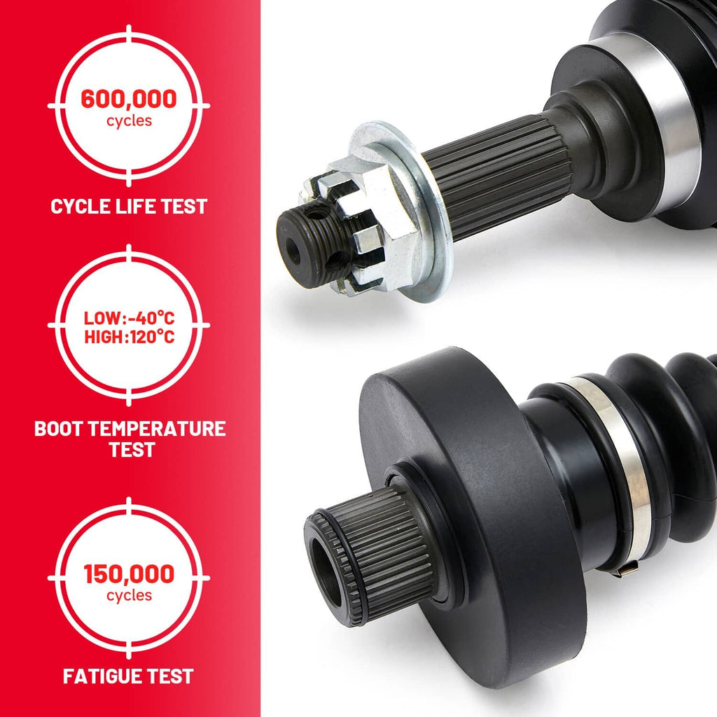 Rear CV axle shaft with black boot and metal outer joint housing and flange