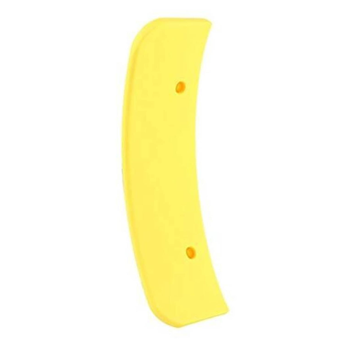 Yellow plastic tire bead breaker cover, curved strip with two round mounting holes