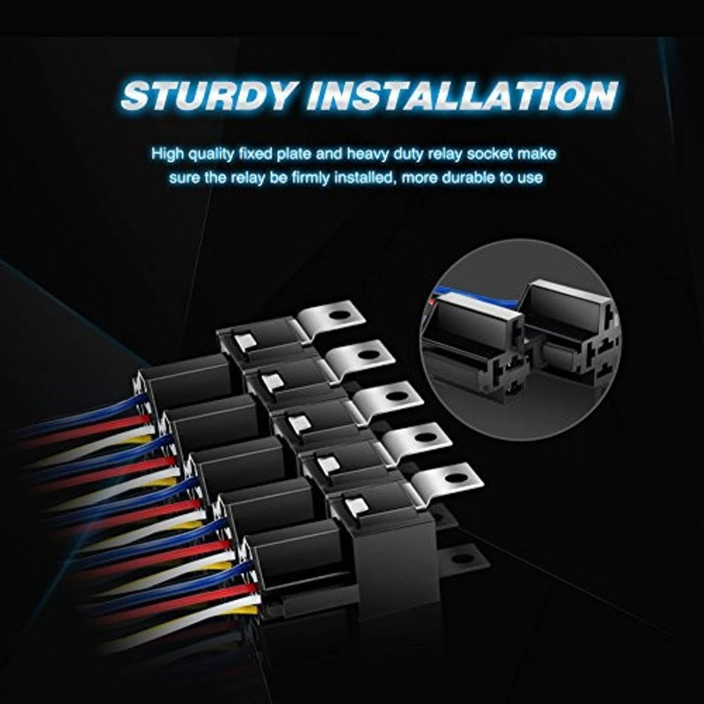 Automotive 5-pin relay socket base kit with heavy-duty fixed plate and wiring harness