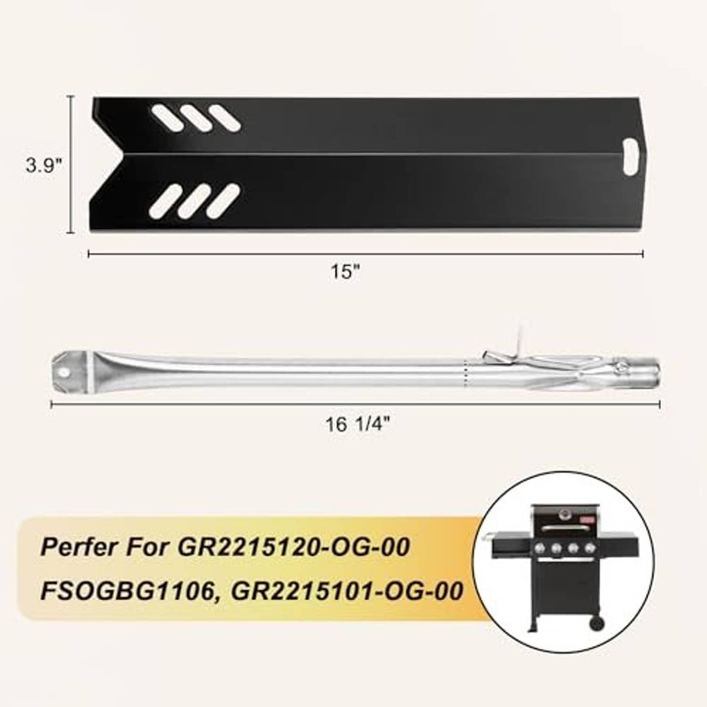 Black heat plate panel and long silver burner tube with mounting hardware