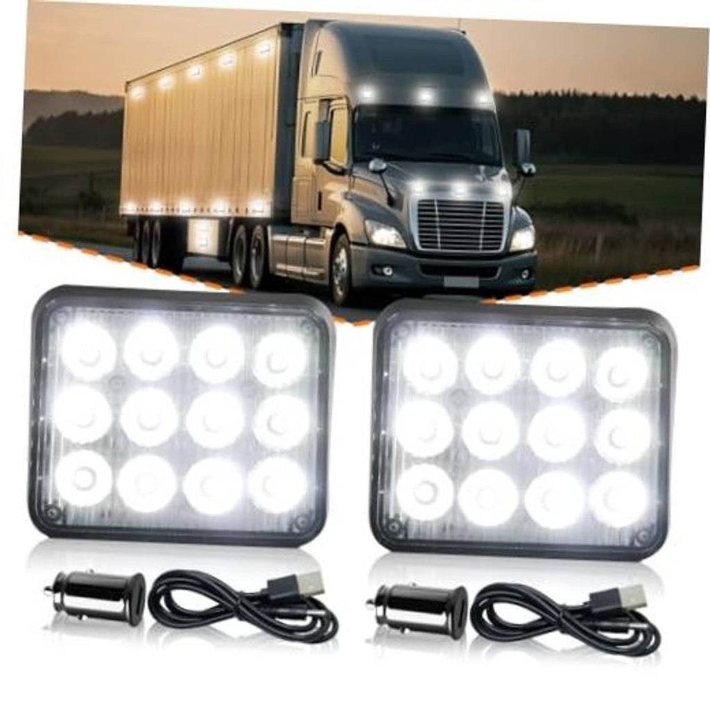 2PCS magnetic wireless LED strobe lights with clear square lenses, black housings, charging cables