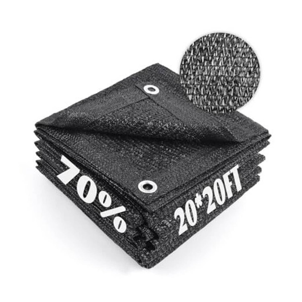 Black mesh sun shade tarp bundle with metal grommets and 70% shade marking