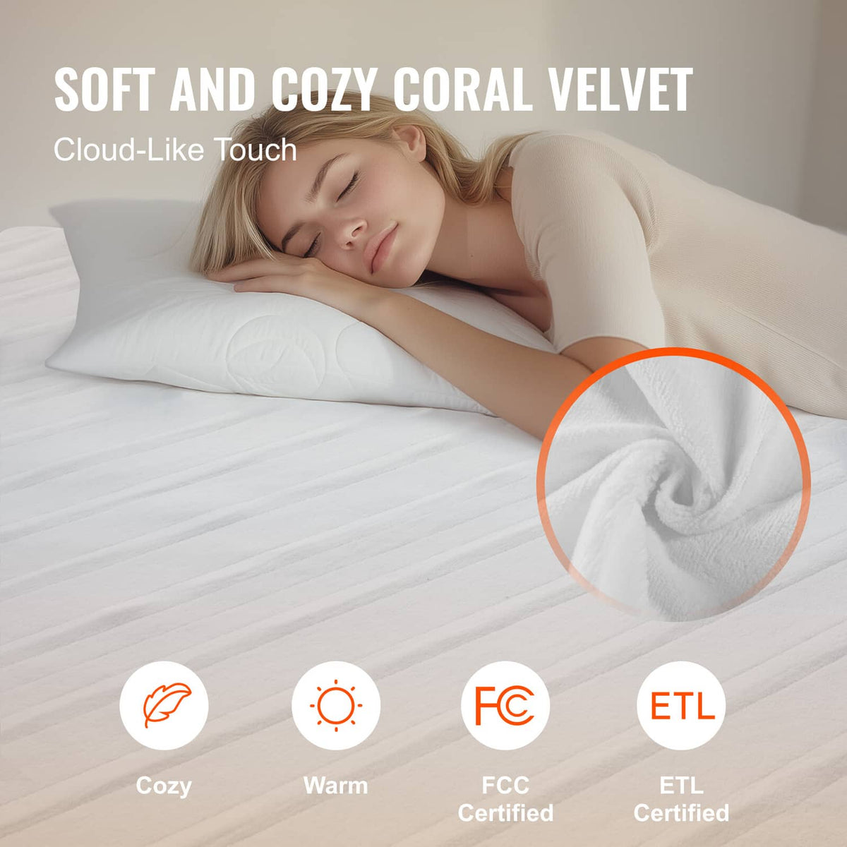 Heated mattress pad fleece fabric texture close-up