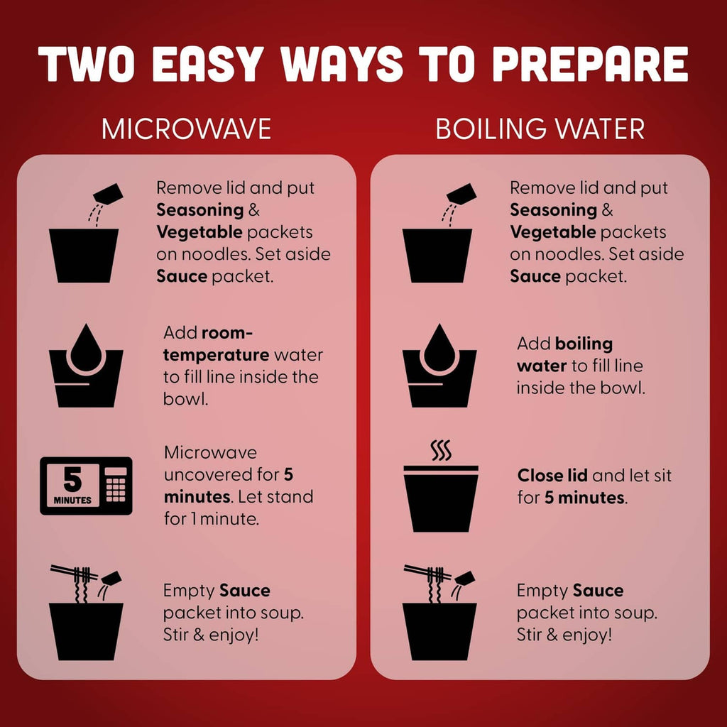 Hot Pot Fusions cup with preparation step icons: microwave and boiling water