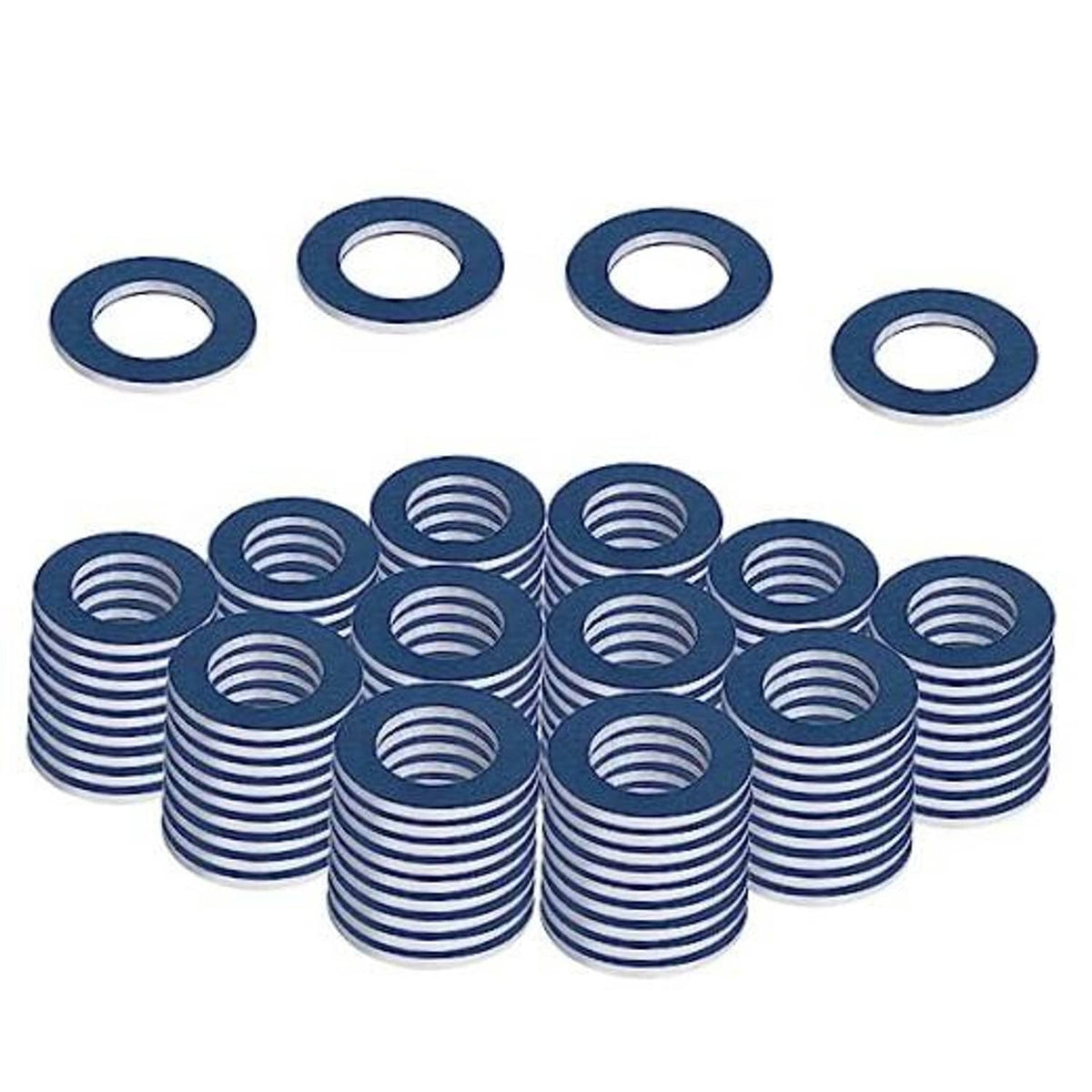 Blue oil drain plug crush washer gasket set, flat circular rings