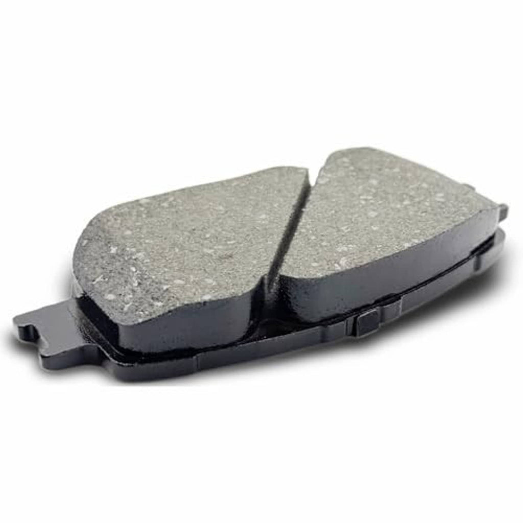 Ceramic brake pads, two-piece gray friction faces with center groove and black backing