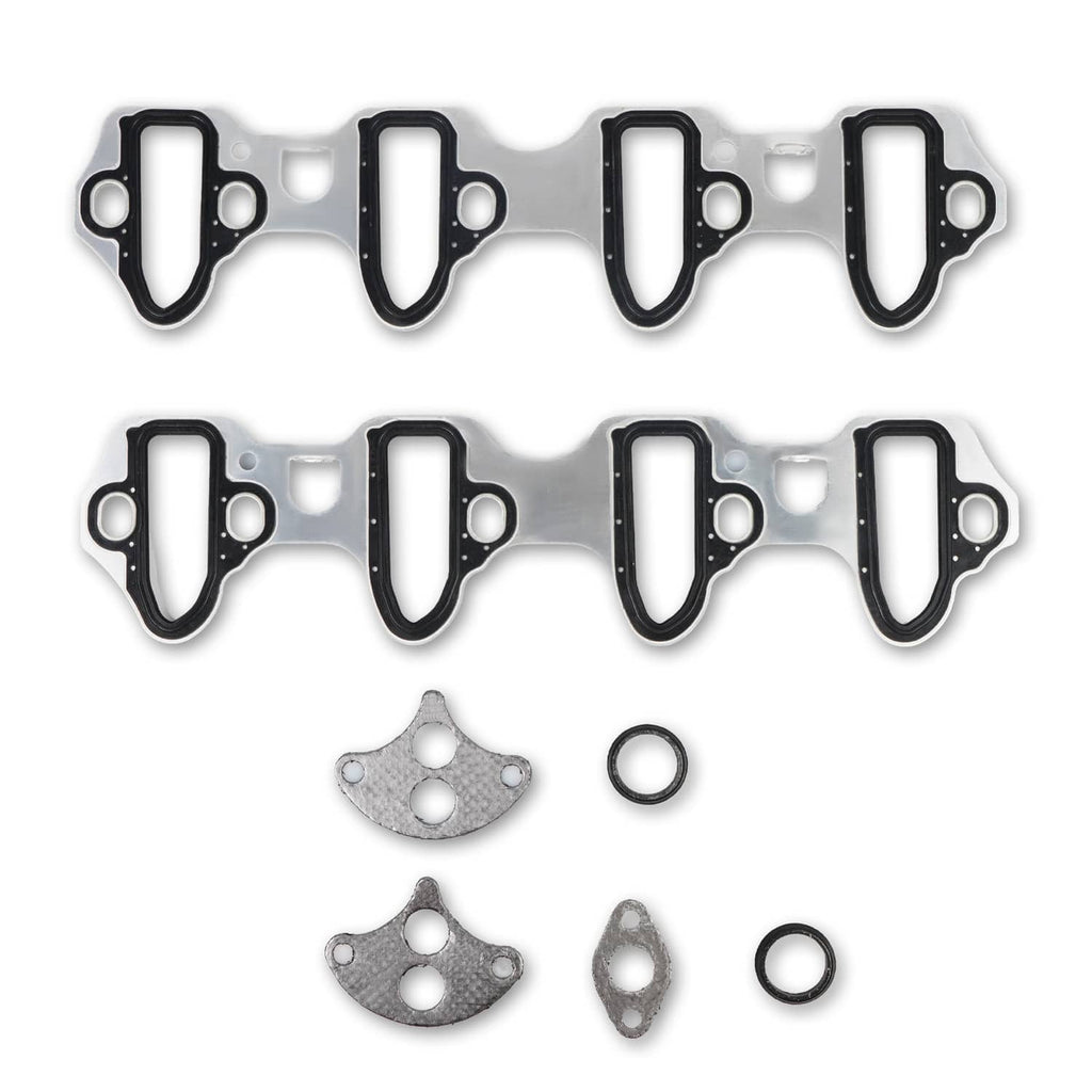 Intake manifold gasket set with port gaskets, small metal plates, and O-ring seals