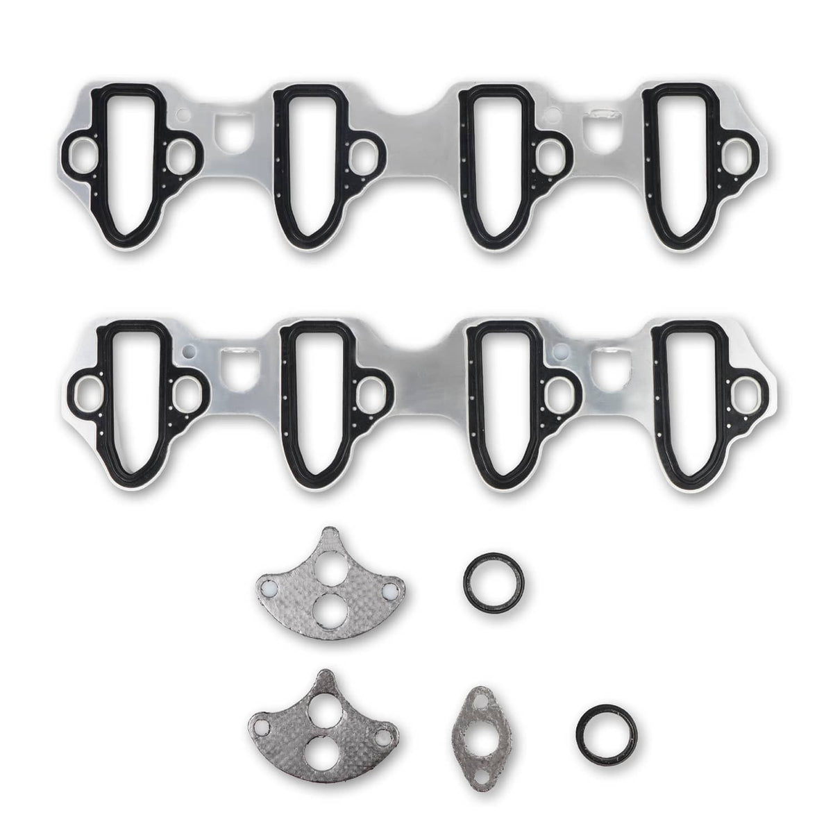 Intake manifold gasket set with port gaskets, small metal plates, and O-ring seals