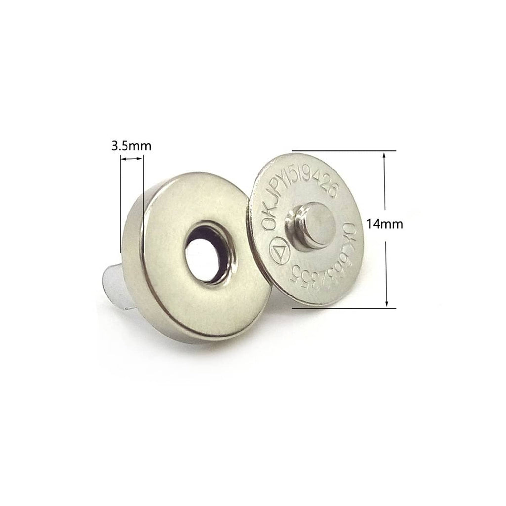 Metal magnetic snap clasp with measurements, round base plate and matching cap