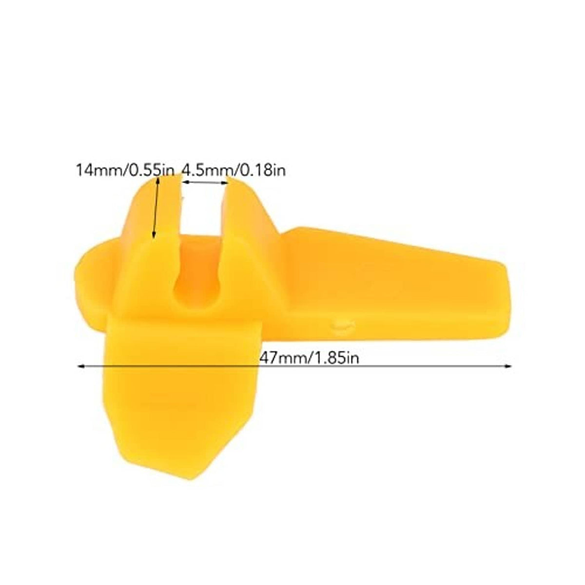 Yellow plastic tire changer duck head insert with size markings
