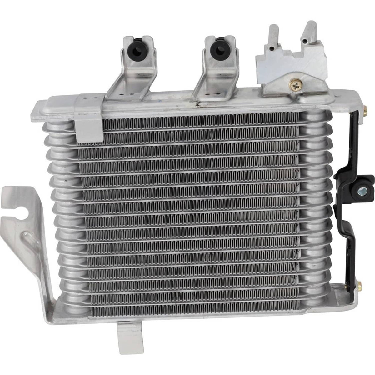 Automatic transmission oil cooler with stacked fins and side mounting tabs