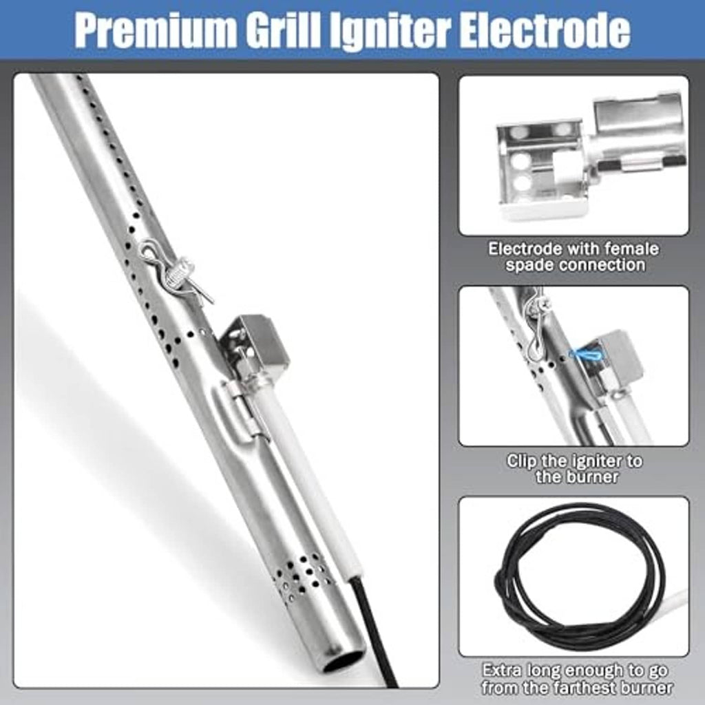 Stainless grill igniter electrode with socket connector and long wiring