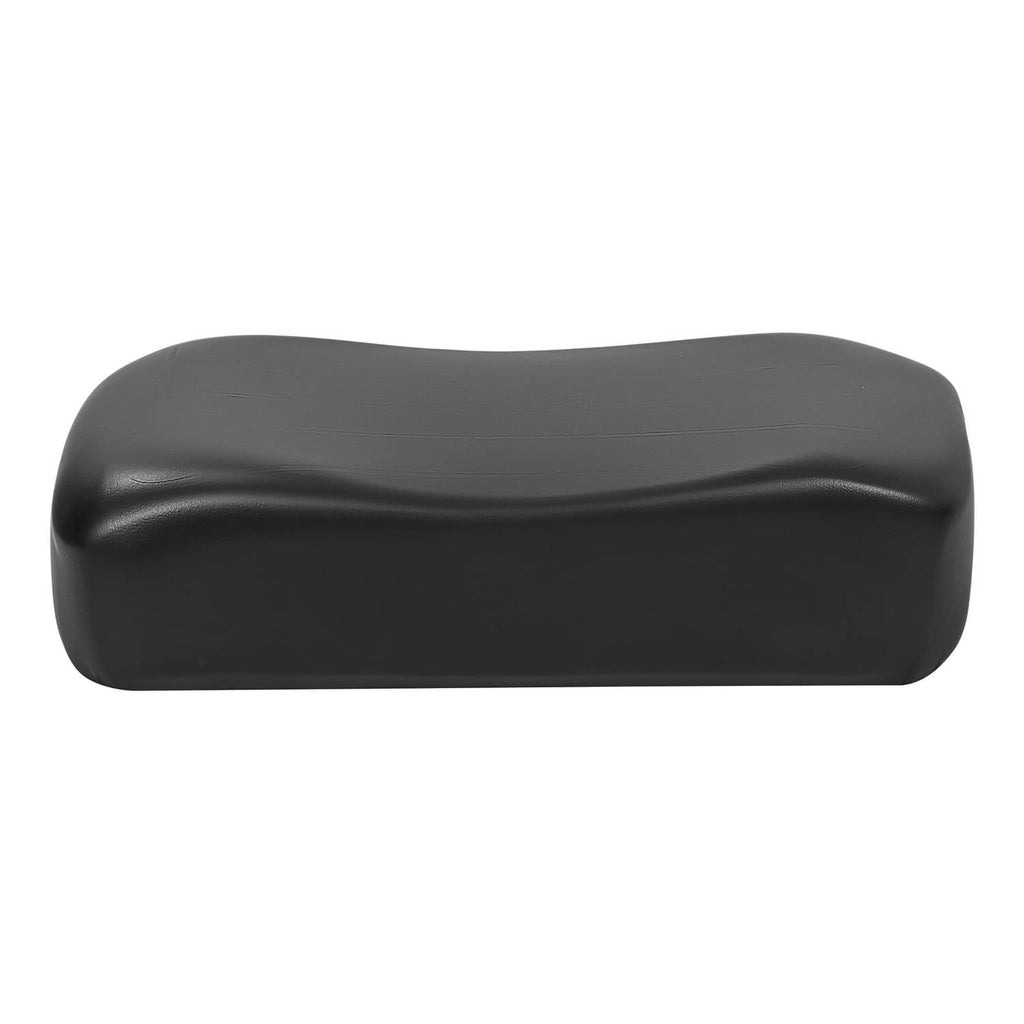 Black golf cart seat cushion with rounded edges and glossy vinyl texture