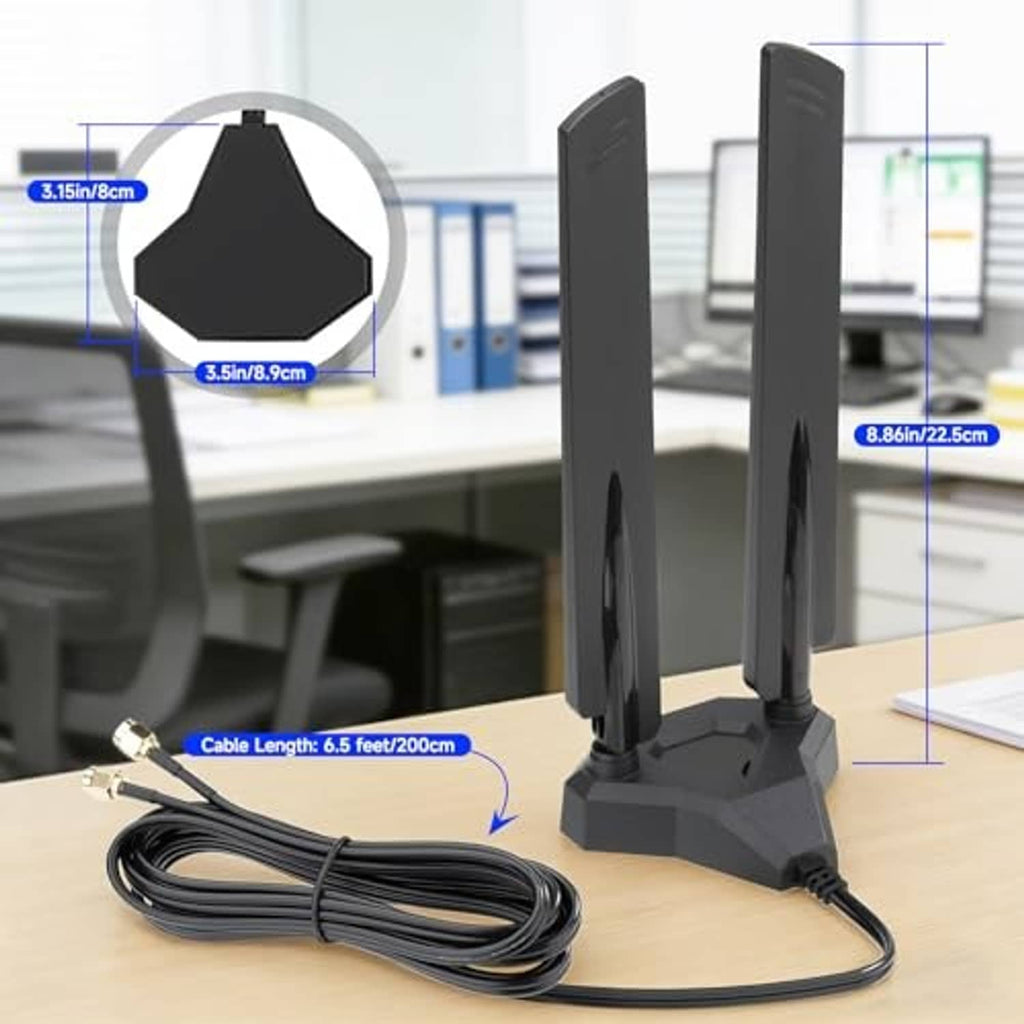 WiFi 7 tri-band antennas with magnetic base and 200 cm cable, RP-SMA connectors