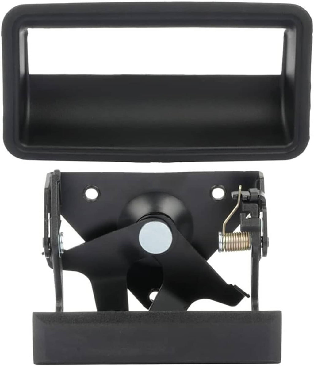 Black tailgate handle bezel frame with latch mechanism and coil spring