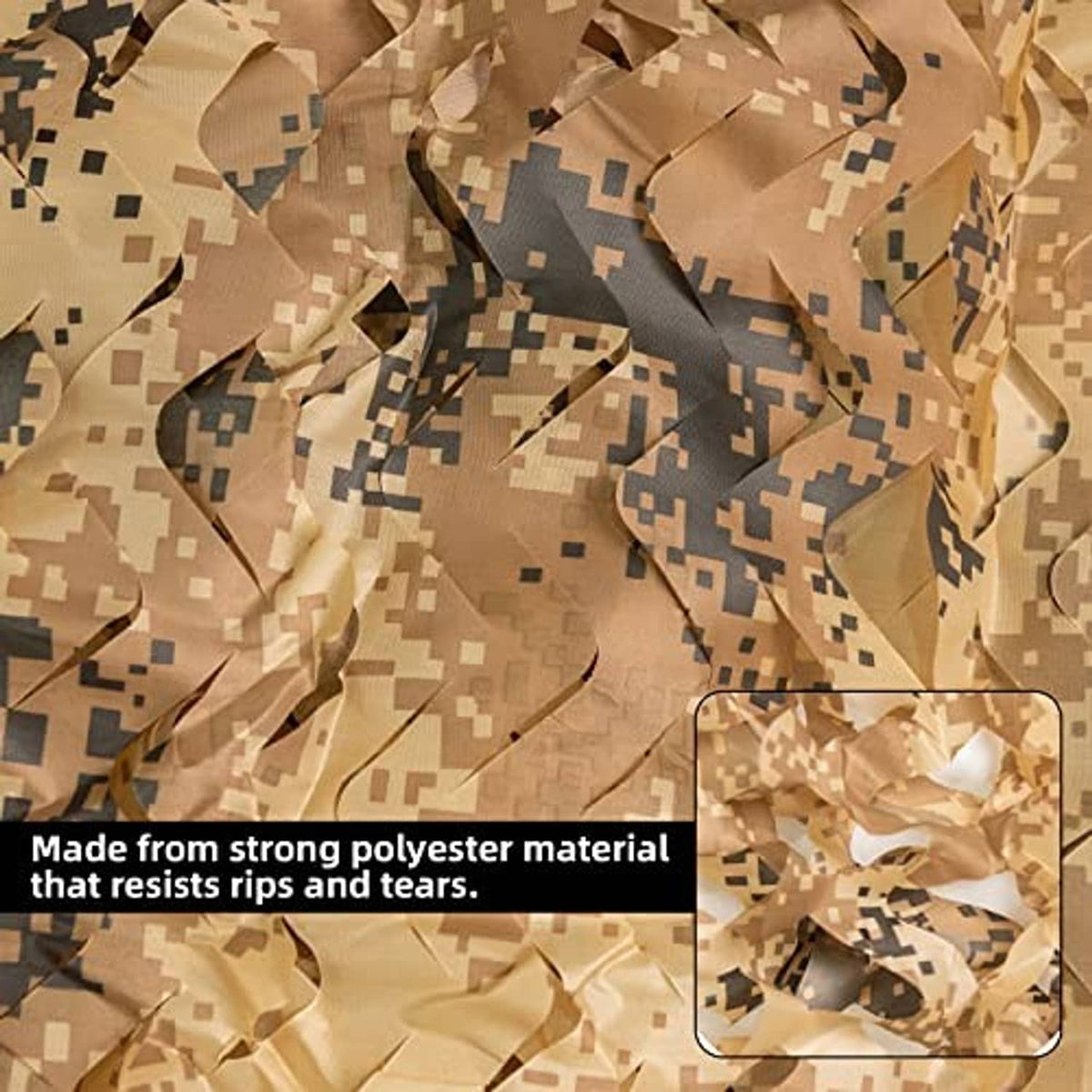 Camouflage netting close-up with desert digital pixel pattern fabric