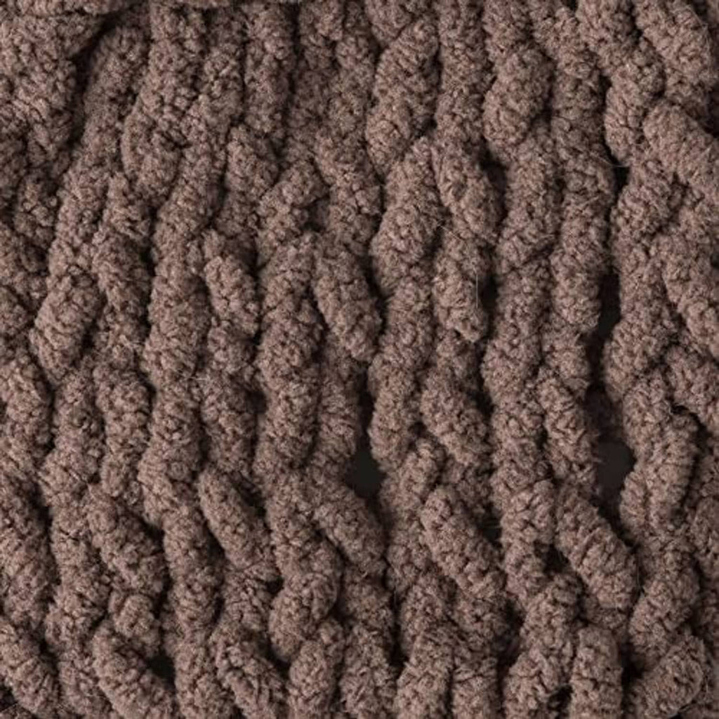 Super bulky chenille blanket yarn texture in taupe-brown