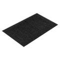 Rectangular dark front door mat with low-profile textured ribbed surface.