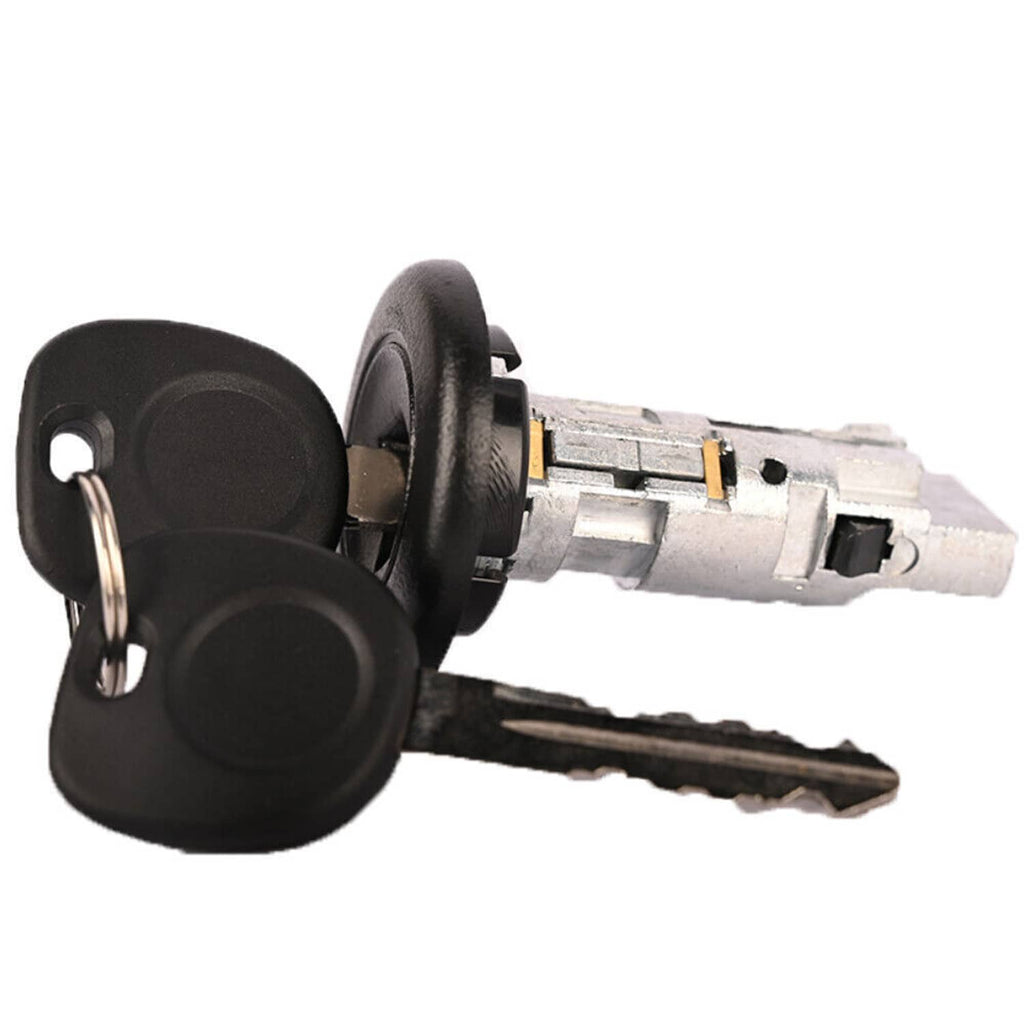 Ignition switch lock cylinder with two keys, black plastic housing and silver core