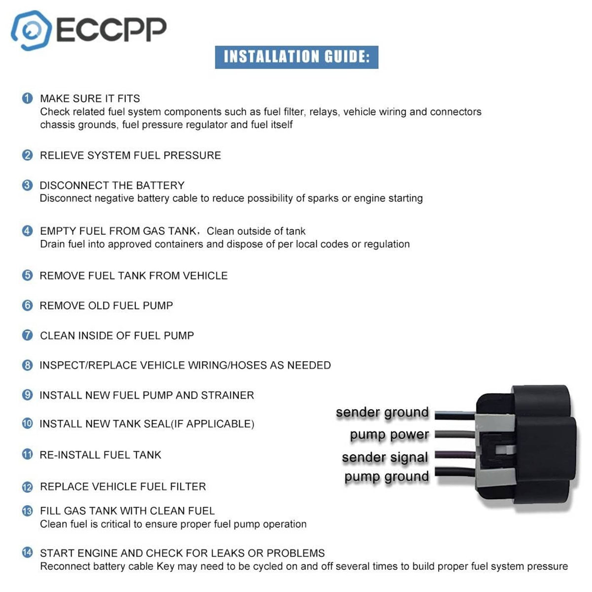 ECCPP installation guide card with step-by-step instructions and wiring notes