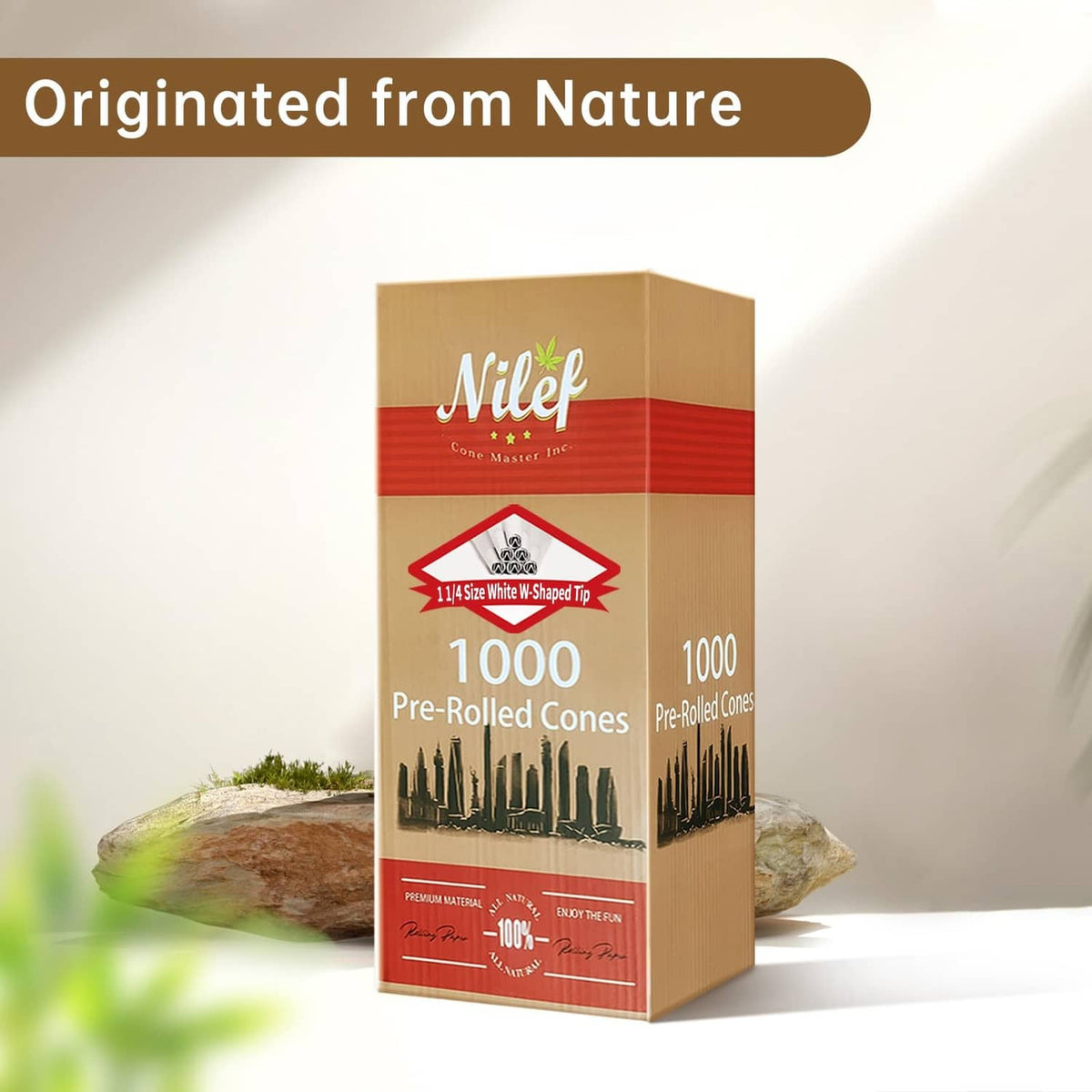 White pre-rolled cones in a retail carton with 1000 count printing