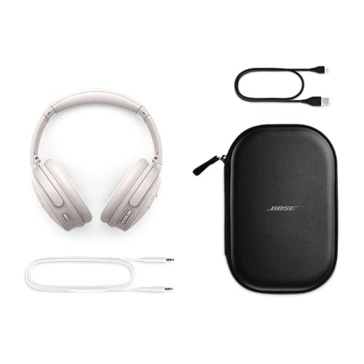 White smoke headphones with cables and carrying case set