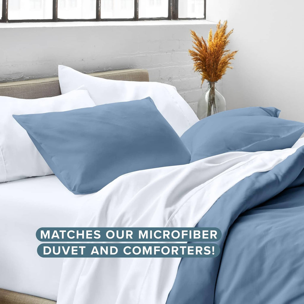 Blue microfiber pillow shams for bed styling, sized to fit standard pillows