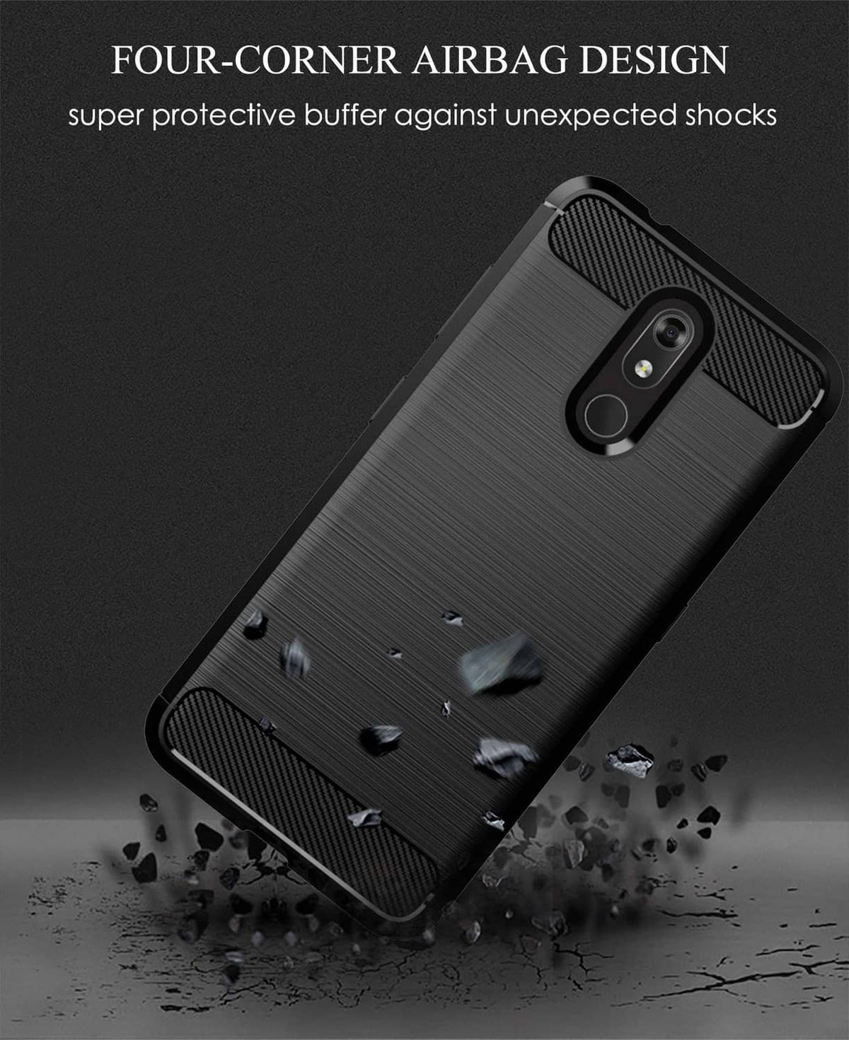 Black rugged phone case with corner airbag design and impact-protection look