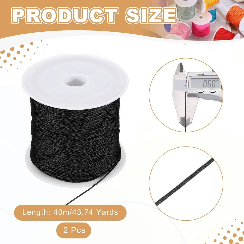Black nylon bracelet string spool, 0.6mm cord with measurement close-up