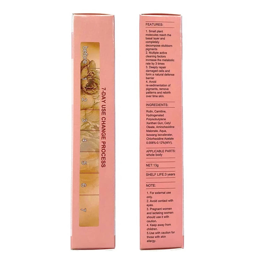 Tattoo erasing cream packaging back with ingredient and instructions panel