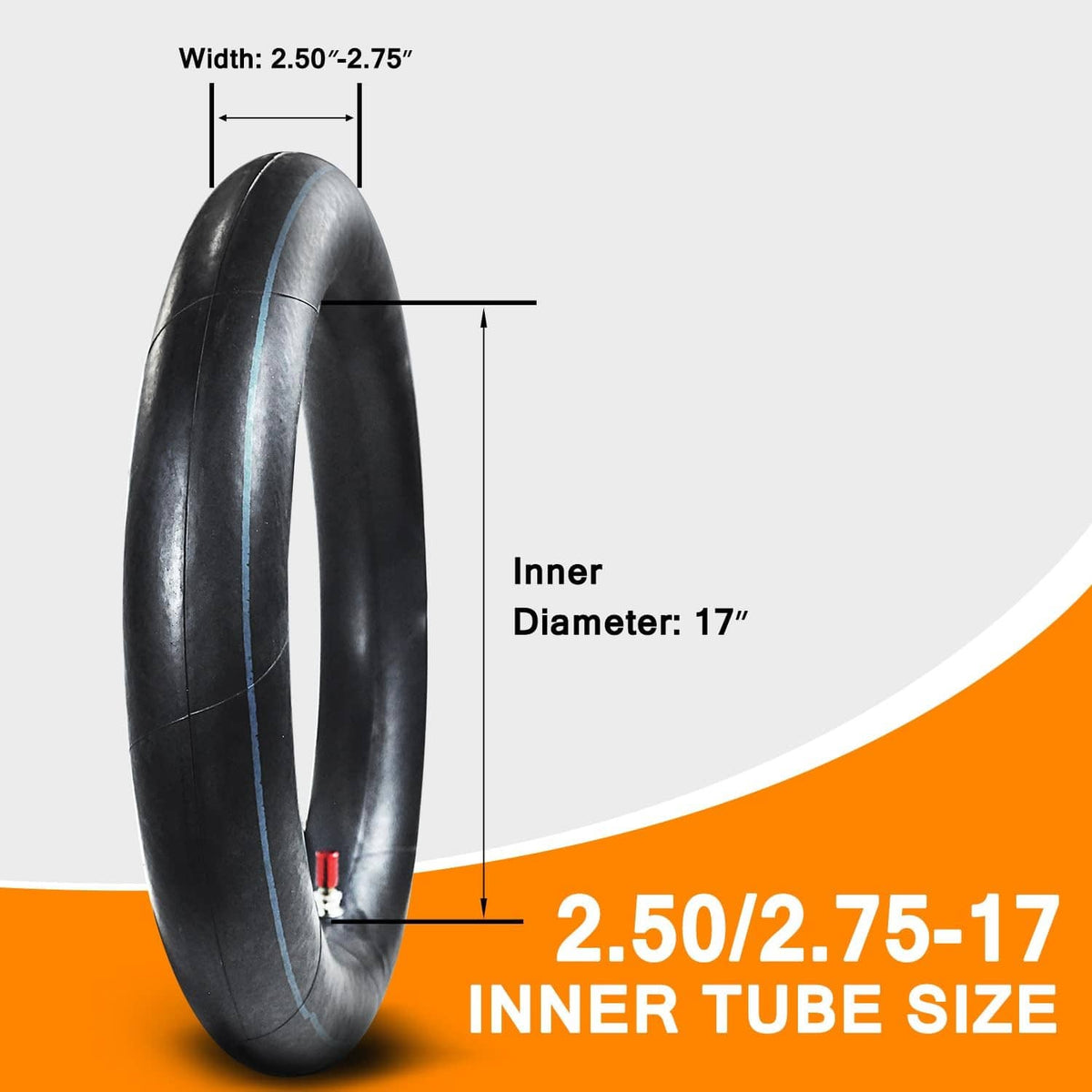 Black rubber inner tube size 2.50/2.75-17 with inner diameter 17 in