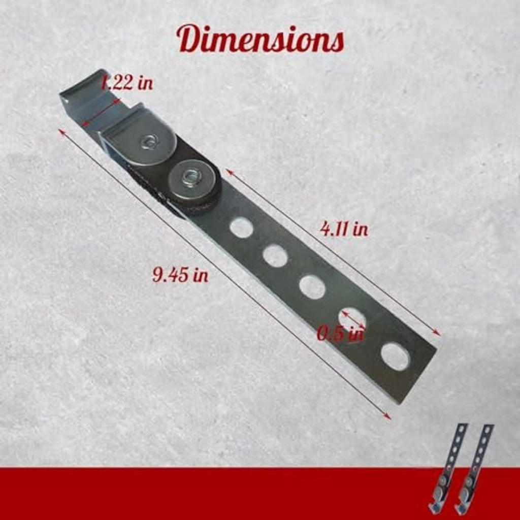 Long black steel exhaust hanger strap with round mounting holes and rubber isolator mounts