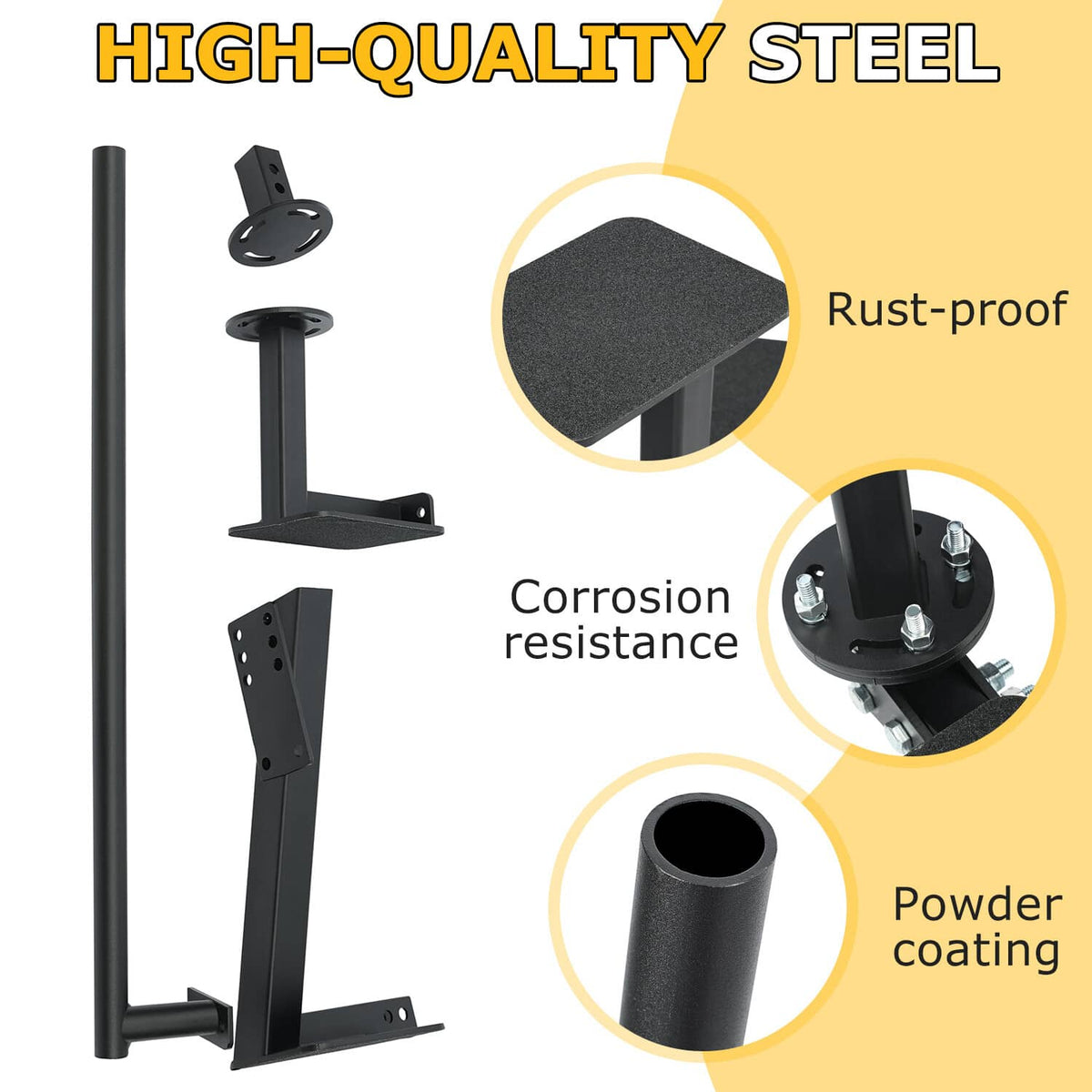 Powder-coated steel boat trailer step frame with circular base and textured steps